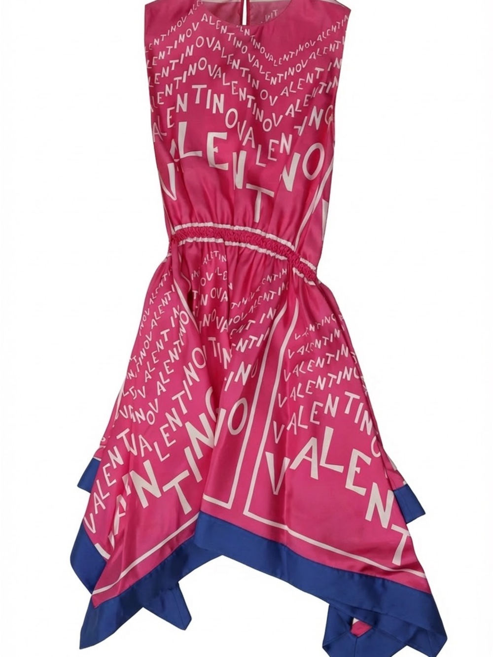 Valentino Pink Logo-Print Dress with Blue Trim